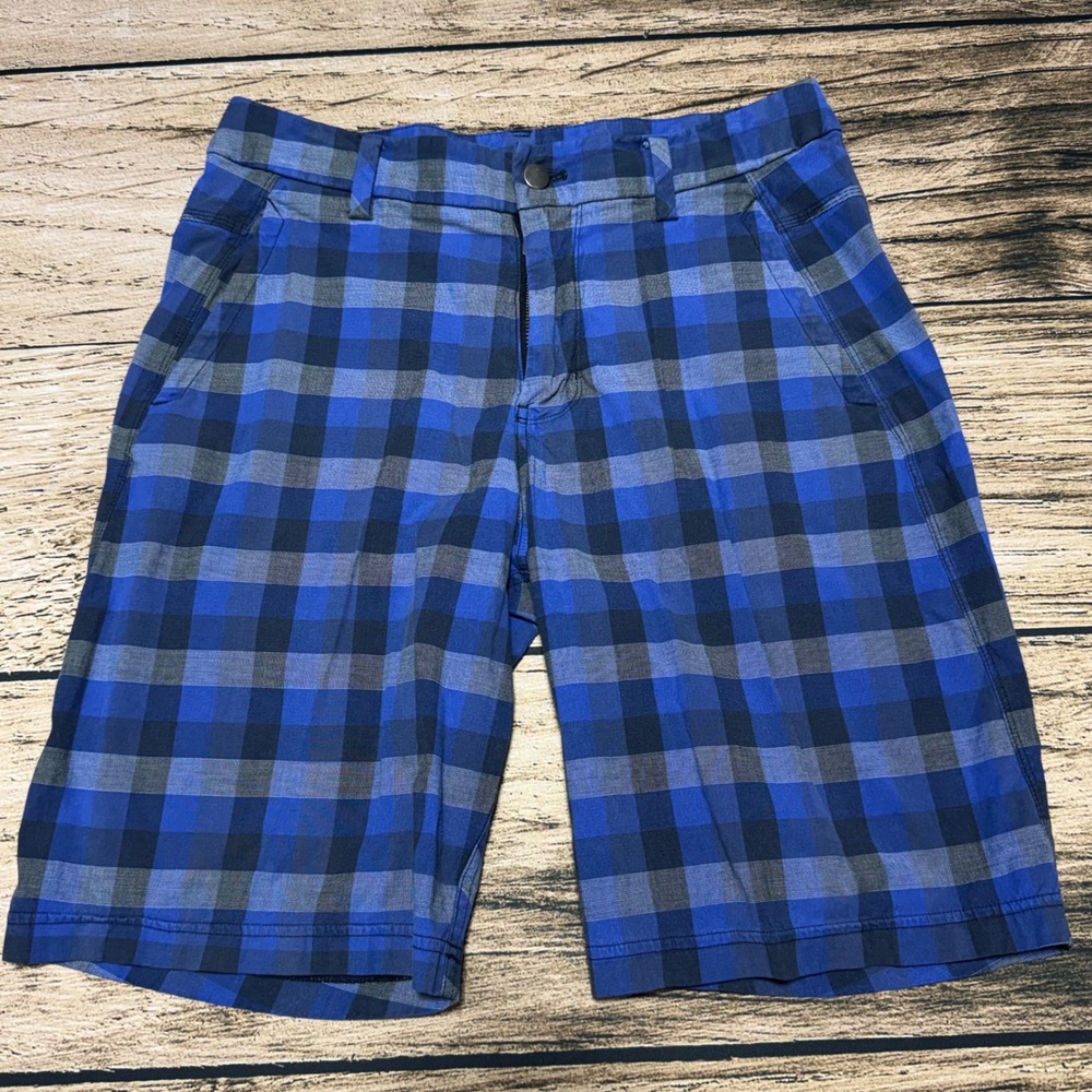 Lululemon Commission Shorts Men 32 Blue Plaid Chino Golf Casual Active